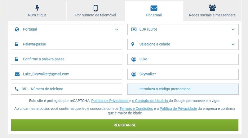 1xbet registro por email